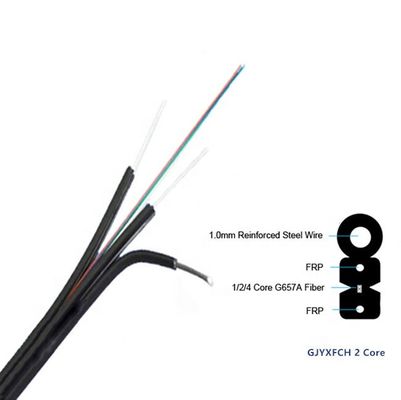 আউটডোর 2 কোর FTTH ফাইবার অপটিক ড্রপ কেবল FRP শক্তি সদস্য সহ