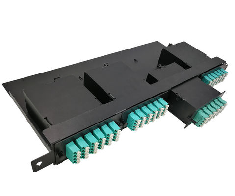 144 কোর 19&quot; 1U MTP ফাইবার MPO প্যাচ প্যানেল 4pcs OM3 MTP-LC ক্যাসেট সহ