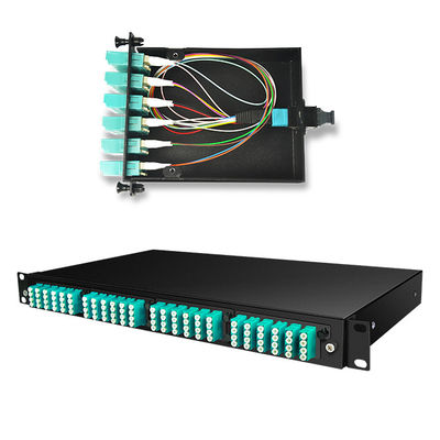 144 কোর 19&quot; 1U MTP ফাইবার MPO প্যাচ প্যানেল 4pcs OM3 MTP-LC ক্যাসেট সহ